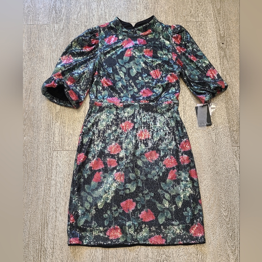 Nicole Miller Red and Green Sheath Midi Dress